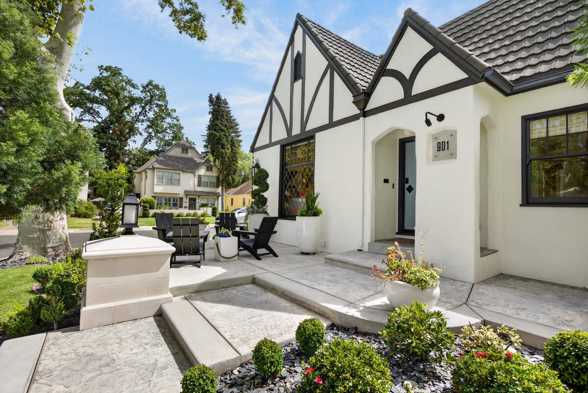 Listed at just over $1 million, the two-bedroom, two-bath home offers 1,361 square feet of living space, plus a finished portion of the basement and a detached two-car garage.